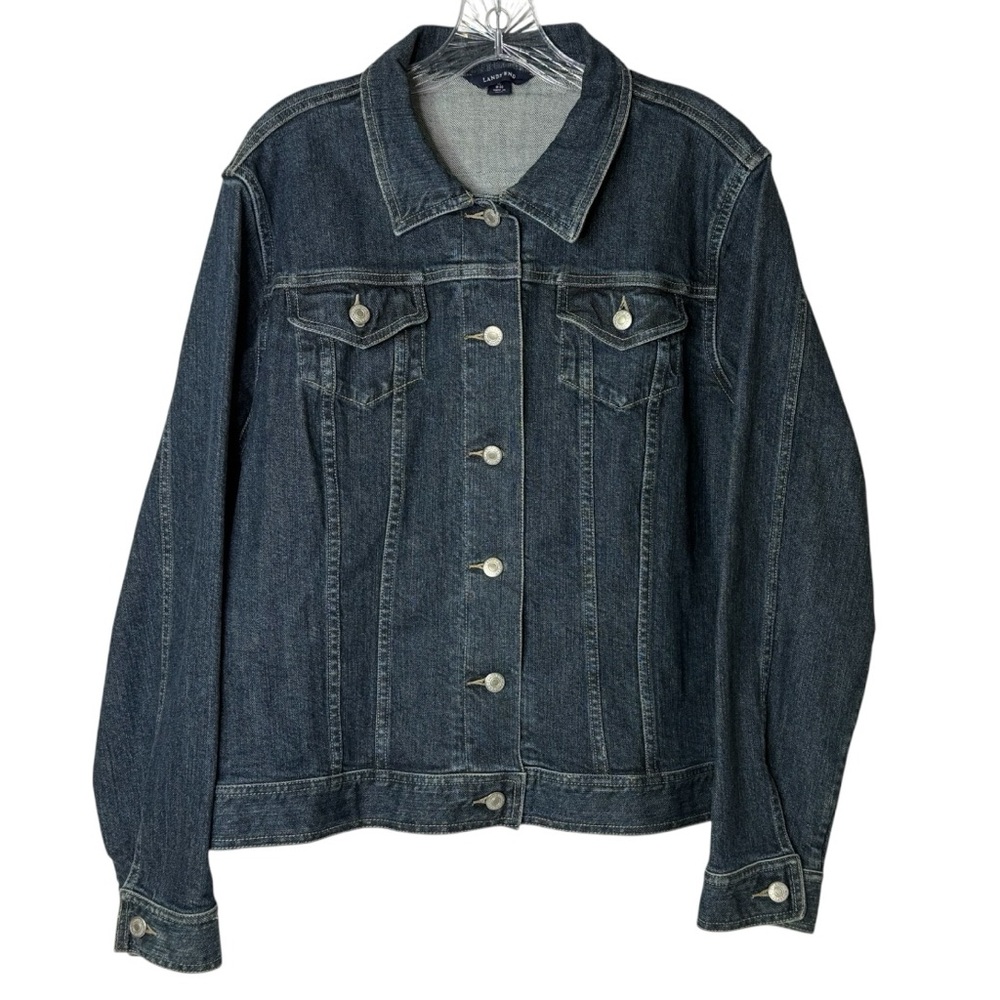 LANDS' END Blue Denim Button Front Trucker Jean Jacket‎ Womens Plus XL 18-20